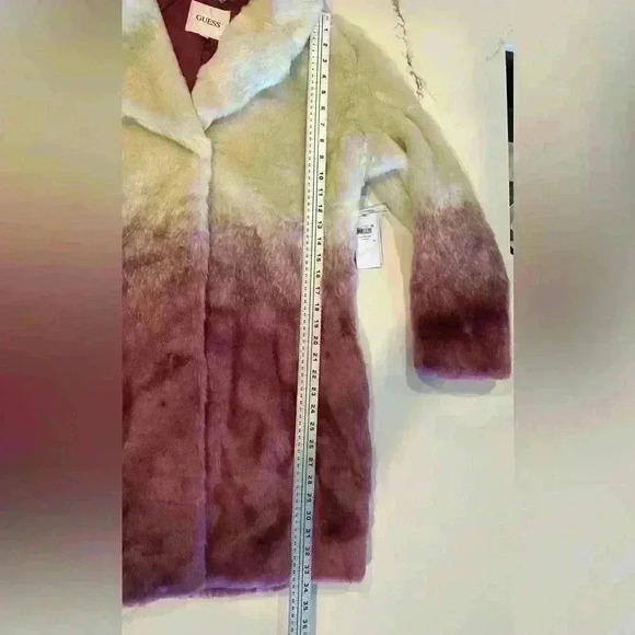 NWT Guess Clara Pink/Cream Faux Fur Coat, Size Large - Picture 11 of 14